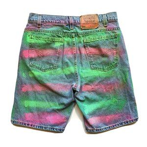 Vintage Levi's 550 Jean Denim Shorts Men 32 (31) USA Orange Tab‎ Painted Altered